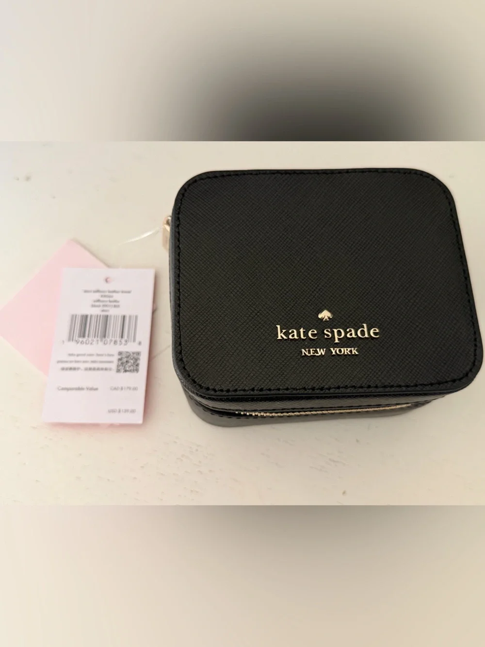 kate spade Black Saffiano Leather Jewelry Case with Gold Logo